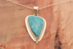 Native American Jewelry Kingman Turquoise Sterling Silver Pendant